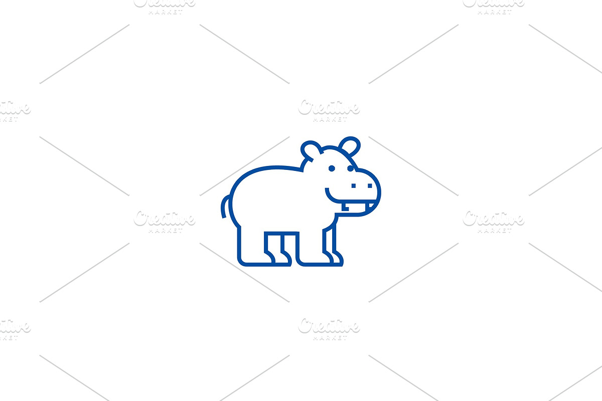 Cute hippo line icon concept. Cute in Illustrations - product preview 8
