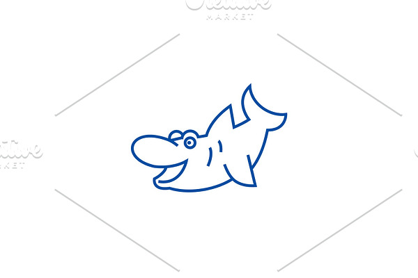 Cute shark line icon concept. Cute