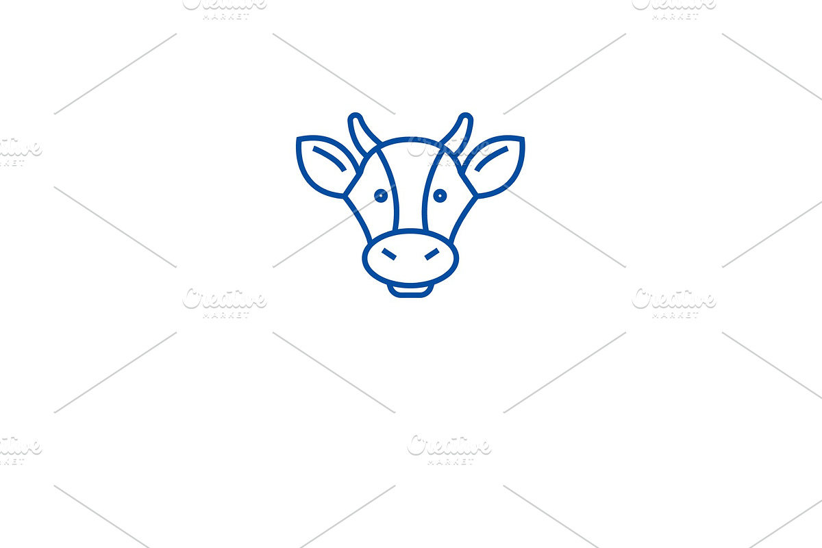 Dairy products, cow head line icon in Illustrations - product preview 8