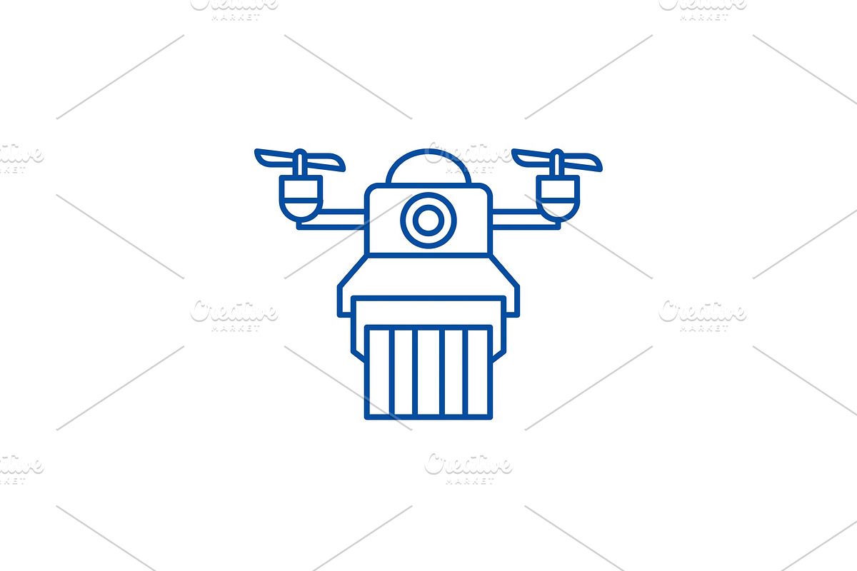 Delivery by drones line icon concept in Illustrations - product preview 8