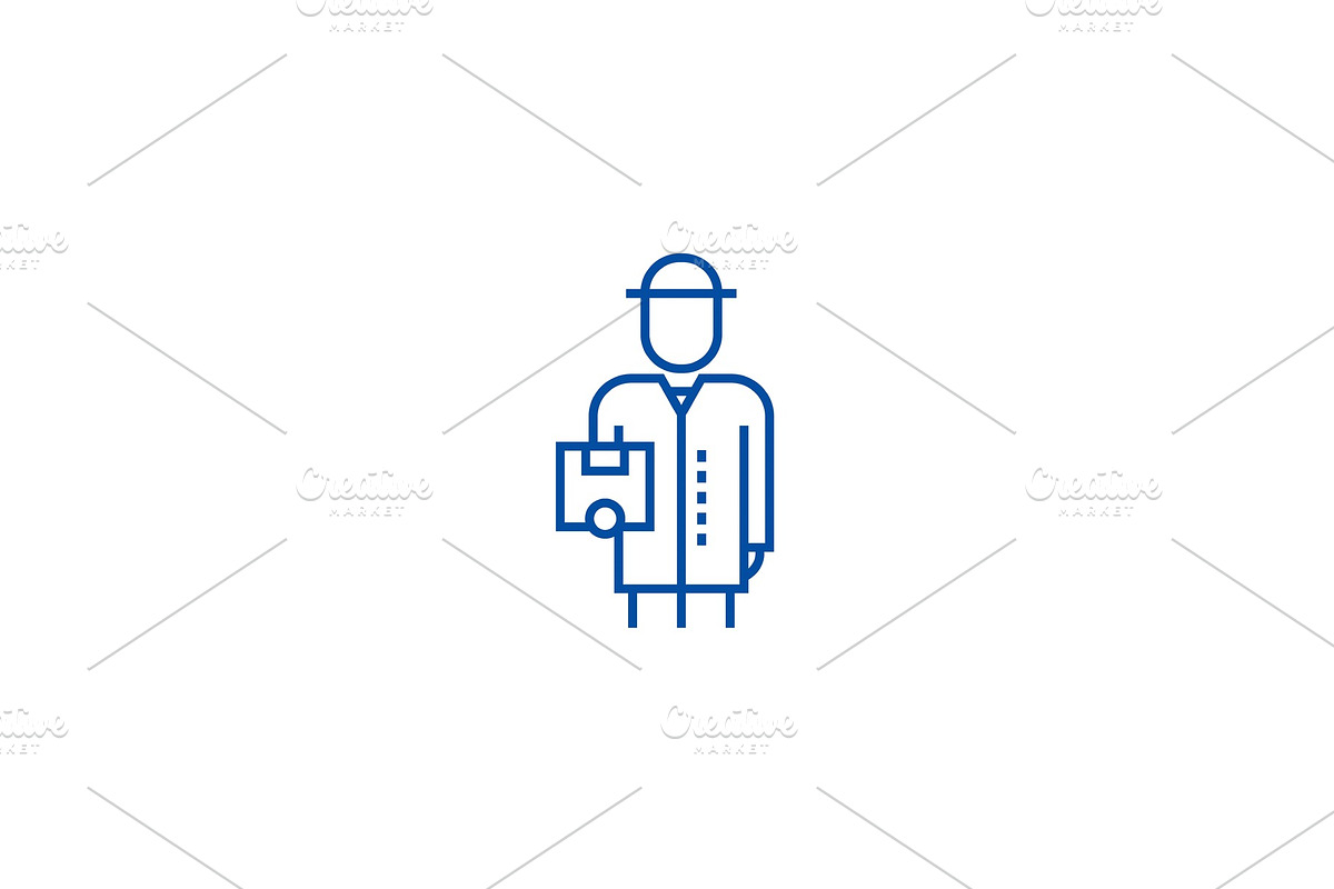 Delivery man with box line icon in Illustrations - product preview 8