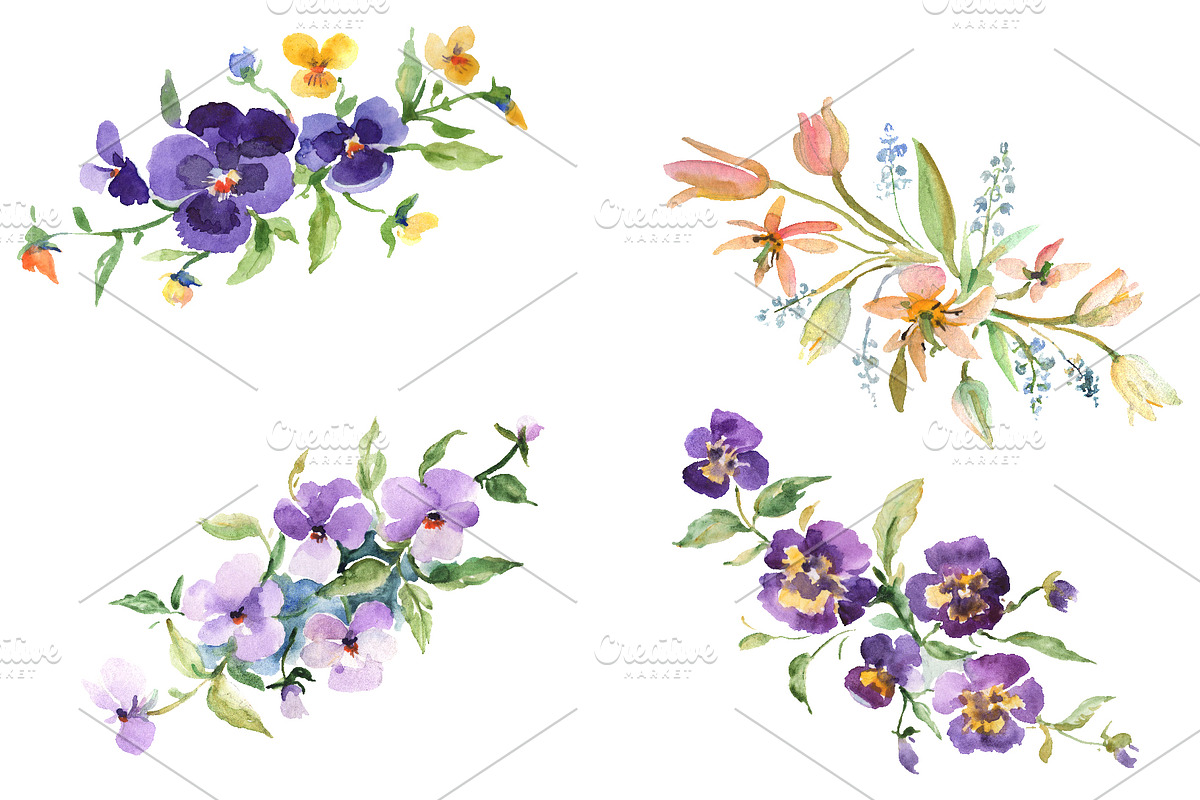 Bouquet Exotic Watercolor png in Illustrations - product preview 8