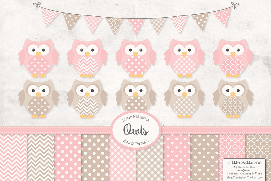 Soft Pink Vector Owls & Paper