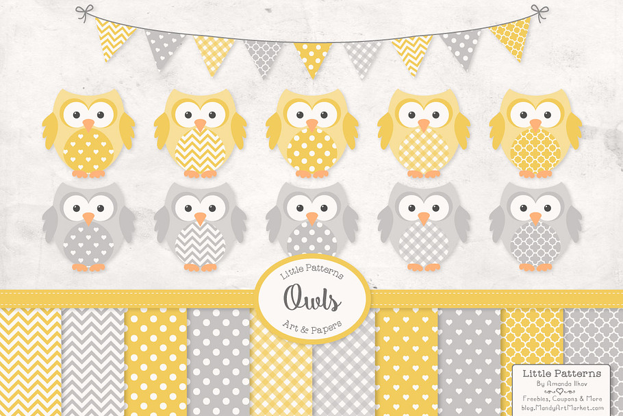 Yellow & Grey Owls Vectors & Papers in Illustrations - product preview 8