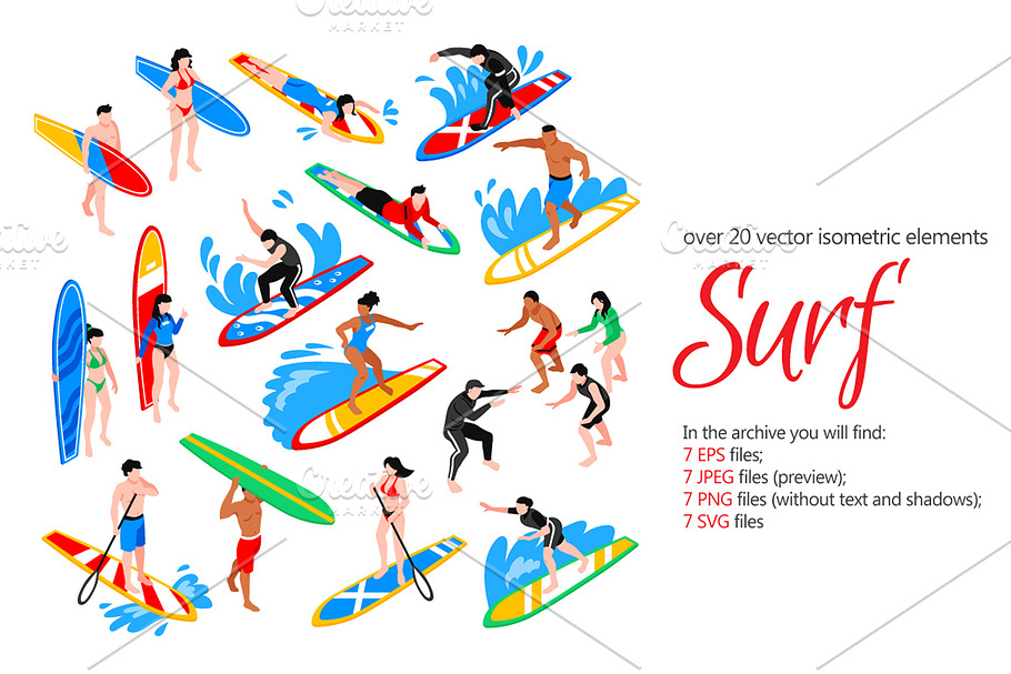 Surfing Isometric Set in Illustrations - product preview 8