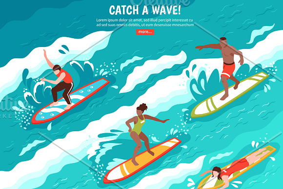 Surfing Isometric Set in Illustrations - product preview 1