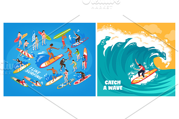 Surfing Isometric Set in Illustrations - product preview 2