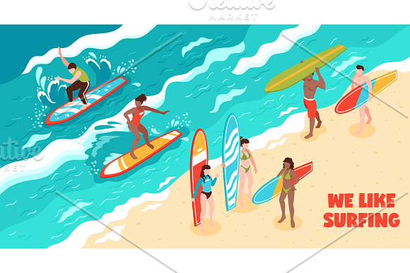 Surfing Isometric Set in Illustrations - product preview 3