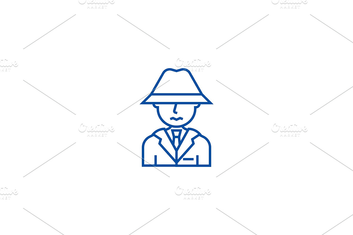 Detective, spy, man with hat line in Illustrations - product preview 8