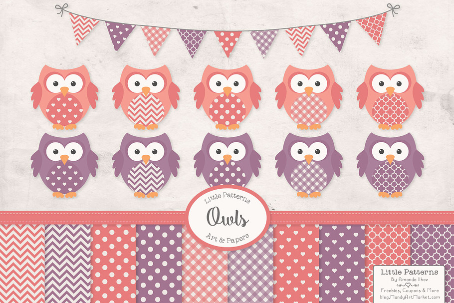 Vintage Girls Owl Vectors & Papers in Illustrations - product preview 8