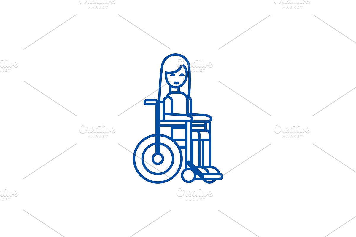 Disabled girl in wheelchair line in Illustrations - product preview 8