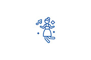 Disco dancing girl line icon concept