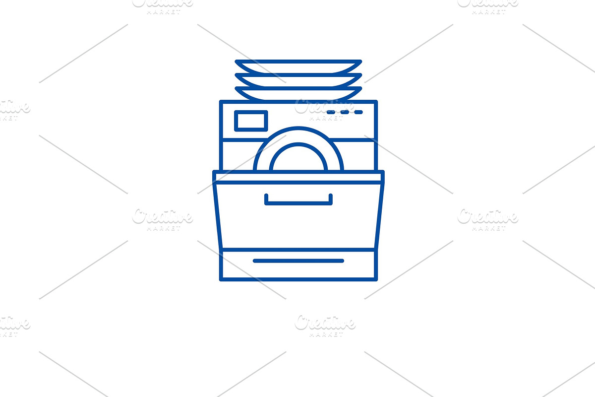 Dish washer line icon concept. Dish in Illustrations - product preview 8