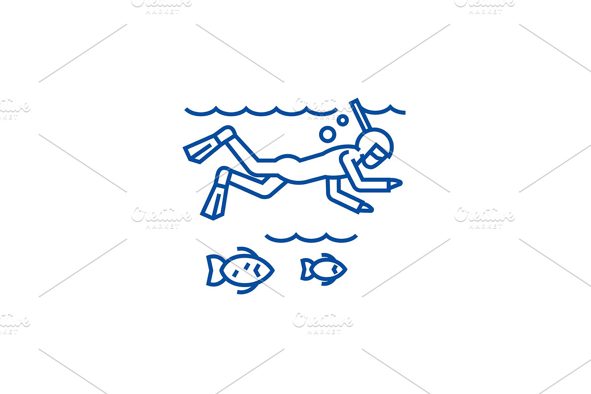 Diving in the sea with line icon in Illustrations - product preview 8