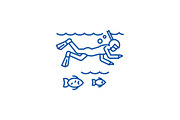 Diving in the sea with line icon