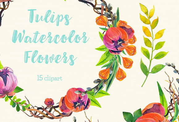 Tulips spring watercolor flowers in Illustrations - product preview 6