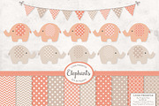 Peach Elephant Clipart & Patterns