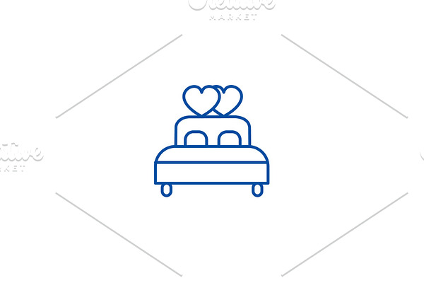 Double bed with heart line icon