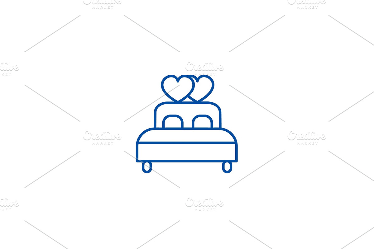 Double bed with heart line icon in Illustrations - product preview 8