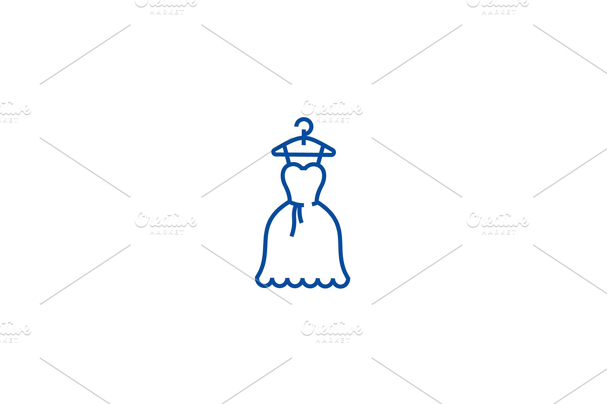 Dress wedding, ball gown line icon in Illustrations - product preview 8