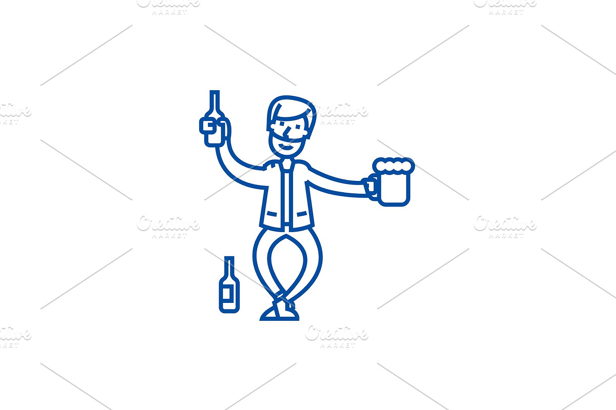 Drunk man line icon concept. Drunk in Illustrations - product preview 8