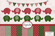 Christmas Elephant Clip Art & Papers
