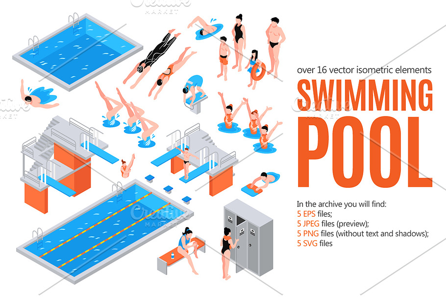Swimming Pool Isometric Set in Illustrations - product preview 8