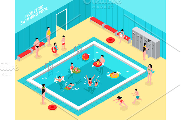Swimming Pool Isometric Set in Illustrations - product preview 1