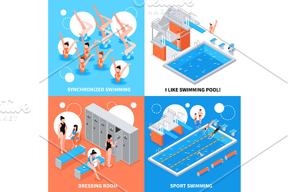 Swimming Pool Isometric Set in Illustrations - product preview 3