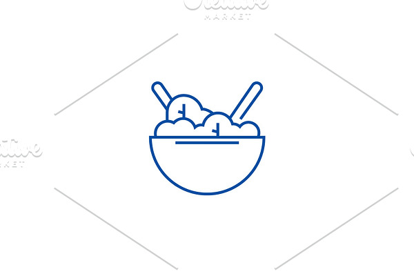 Eco salad bowl line icon concept