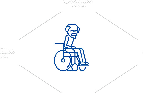 Elder man in wheelchair line icon