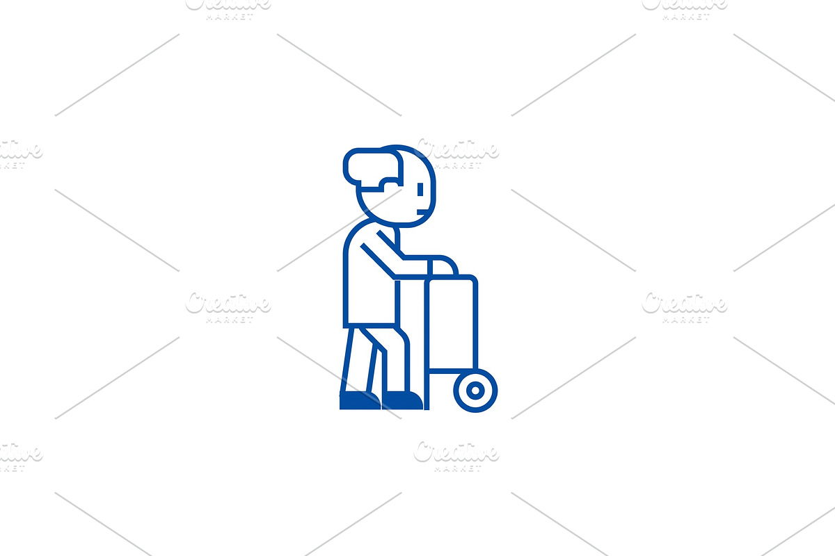 Elderly person with help wheels line in Illustrations - product preview 8