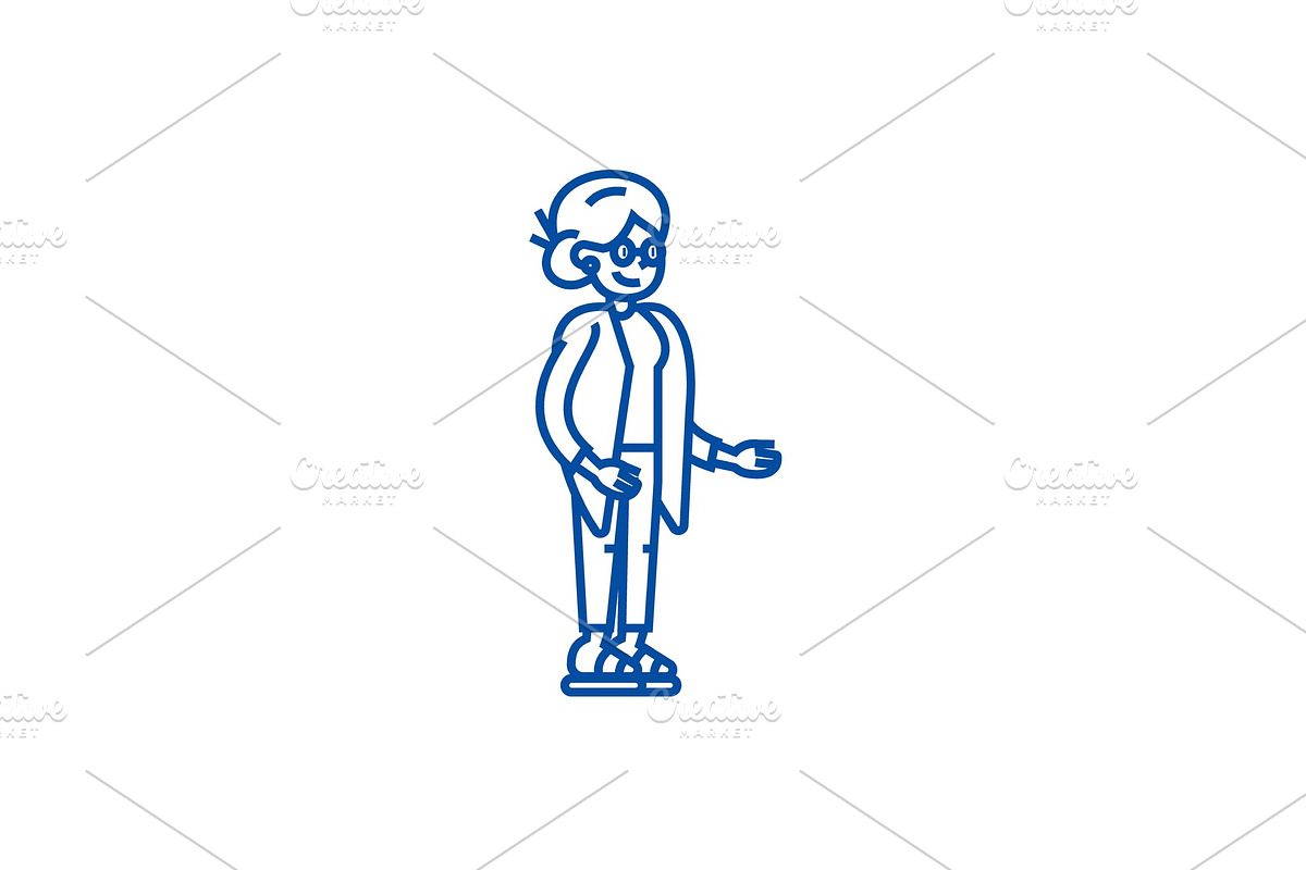 Elderly woman,grandmother line icon in Illustrations - product preview 8