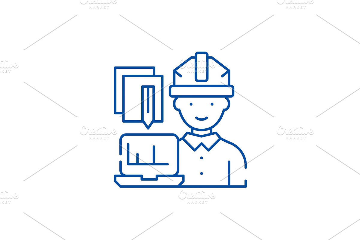 Engineer and computer line icon in Illustrations - product preview 8