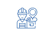 Engineer and house plan line icon