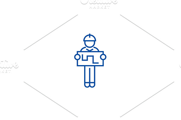 Engineer with tablet line icon