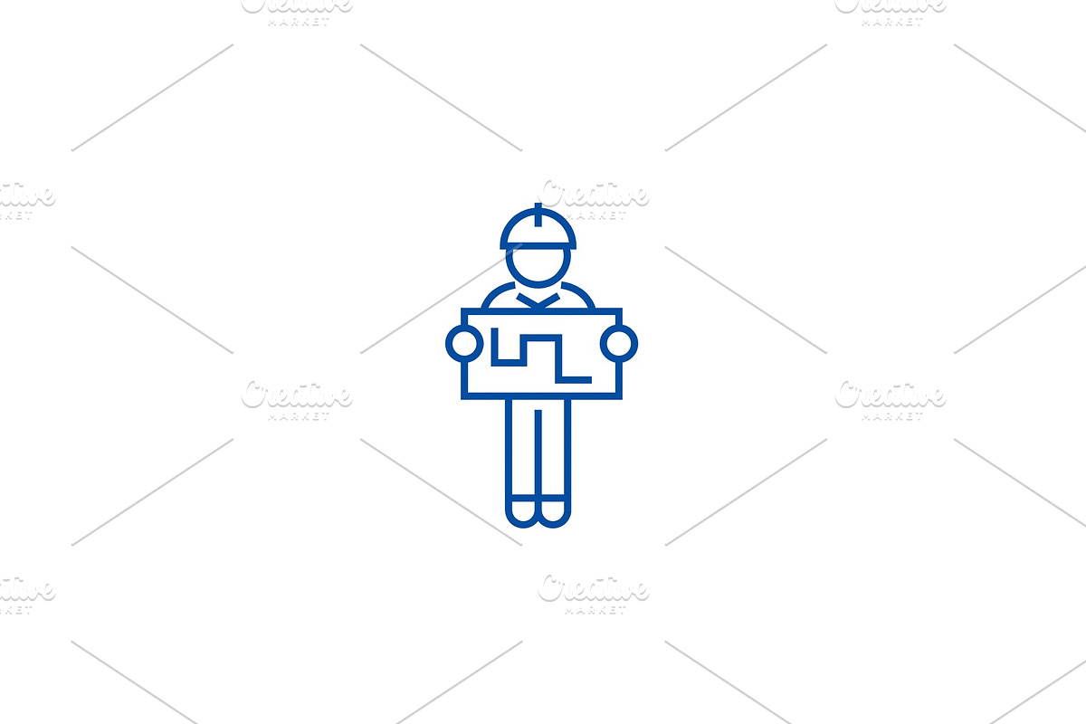 Engineer with tablet line icon in Illustrations - product preview 8
