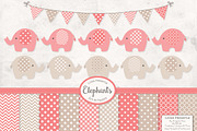 Coral Elephant Clipart & Patterns