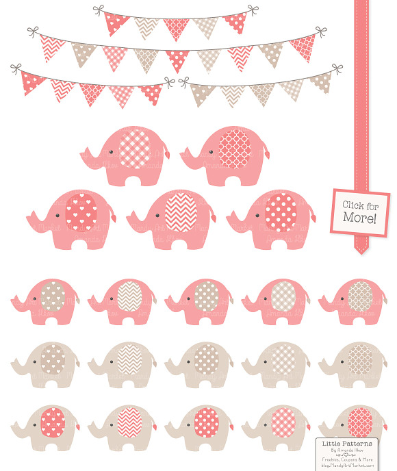 Coral Elephant Clipart & Patterns in Illustrations - product preview 1