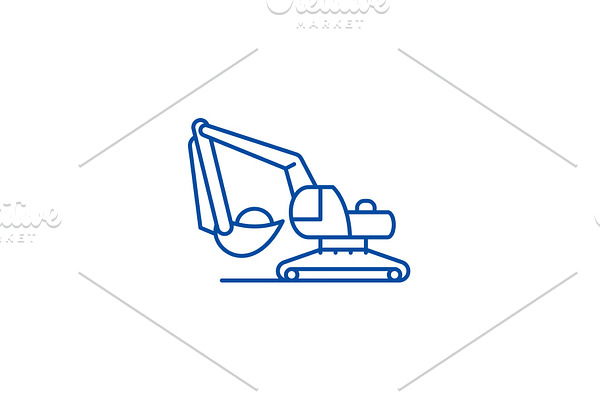 Excavator works line icon concept