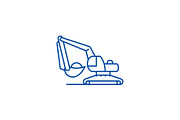 Excavator works line icon concept