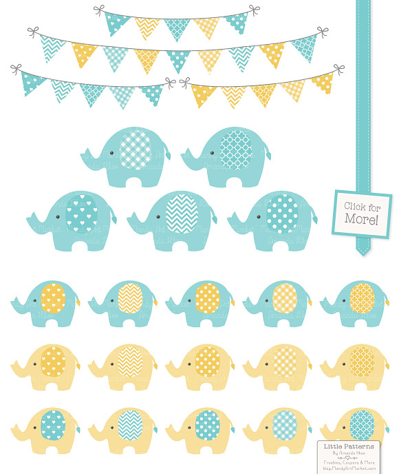 Aqua & Yellow Elephants & Patterns in Illustrations - product preview 1