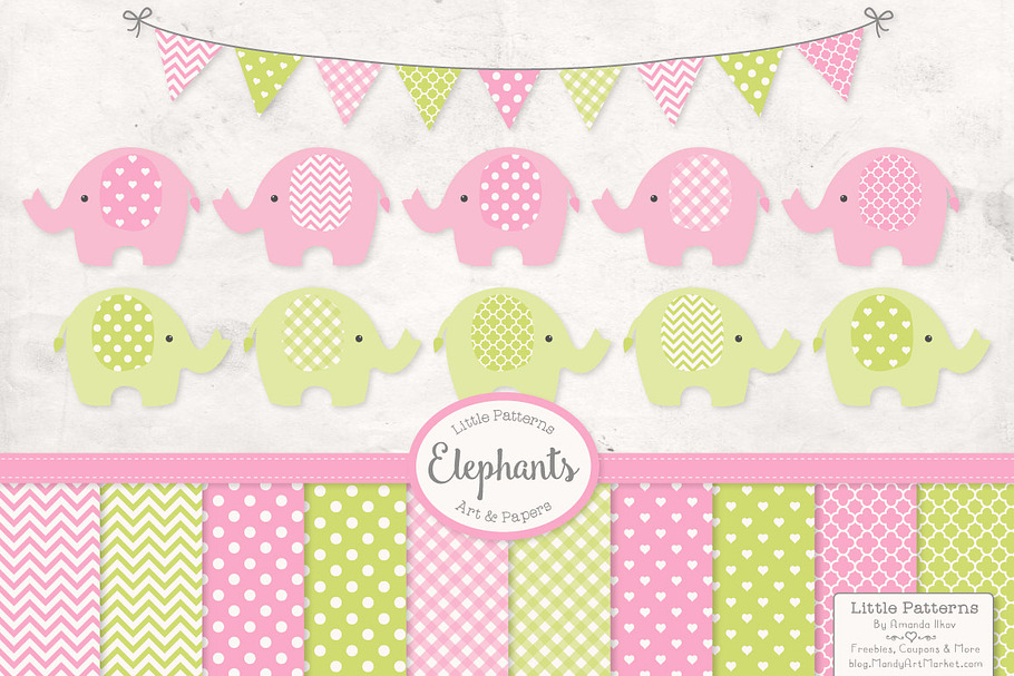 Pink and Lime Elephant Graphics in Illustrations - product preview 8