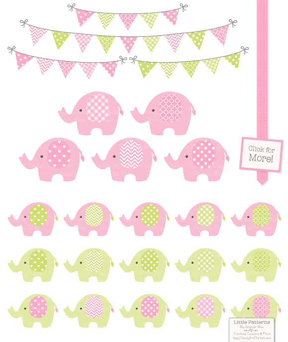 Pink and Lime Elephant Graphics in Illustrations - product preview 1
