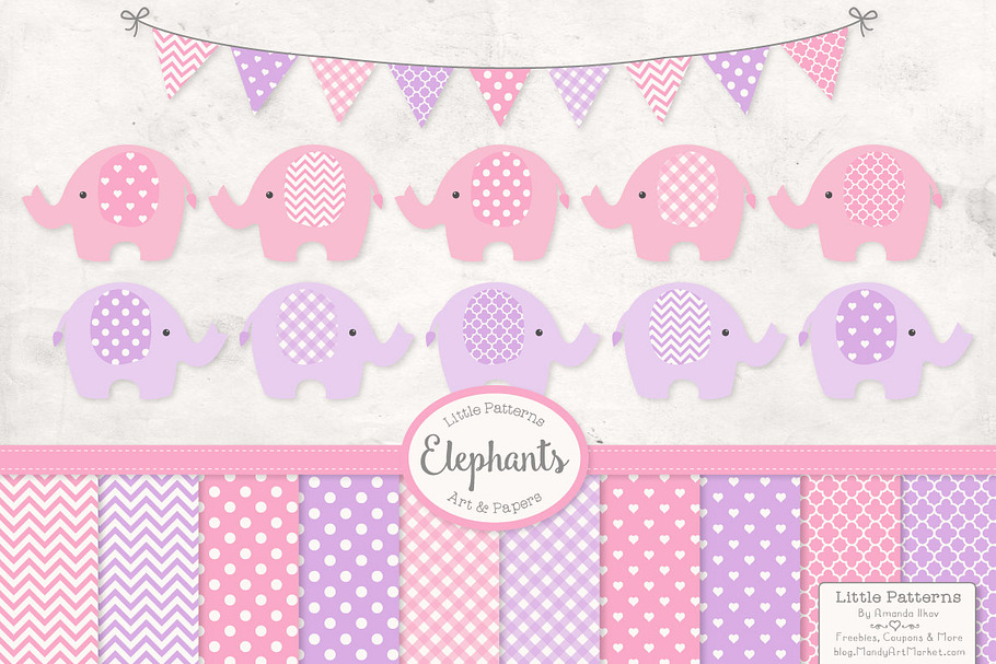 Pink and Purple Elephants & Papers in Illustrations - product preview 8