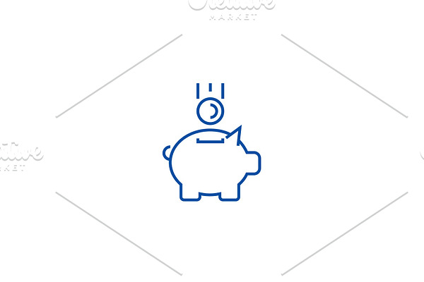 Piggy bank with coin line icon