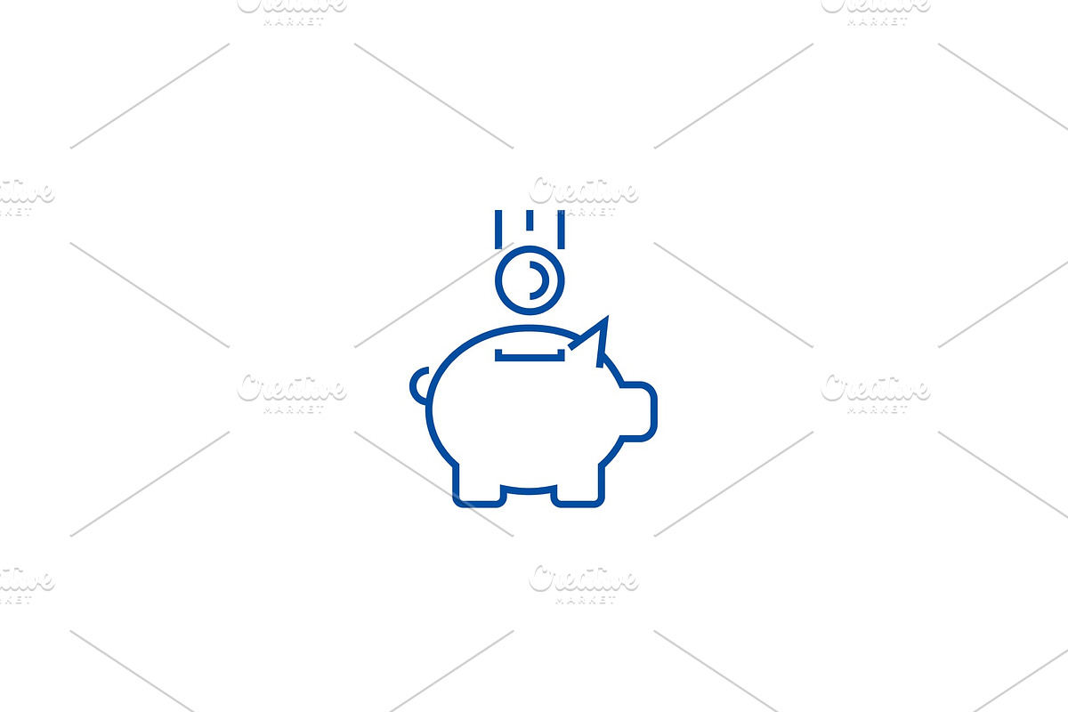 Piggy bank with coin line icon in Illustrations - product preview 8