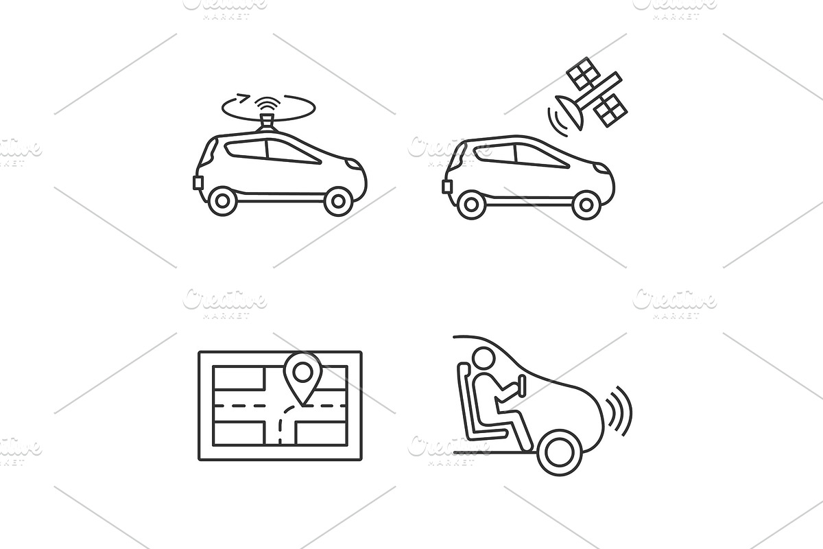 Autonomous car linear icons set in Icons - product preview 8