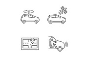 Autonomous car linear icons set