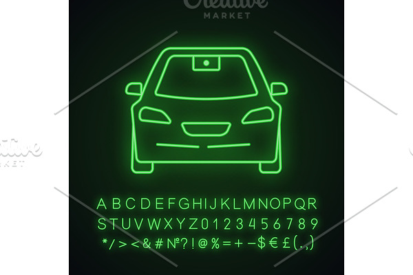 Autonomous car neon light icon